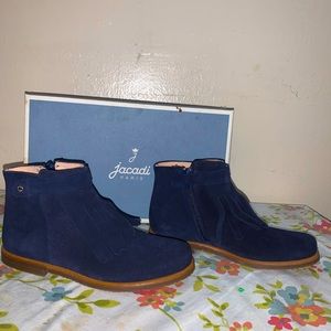 Jacadi LOLA Fringe Suede Navy Blue Boots Girls Shoes Booties